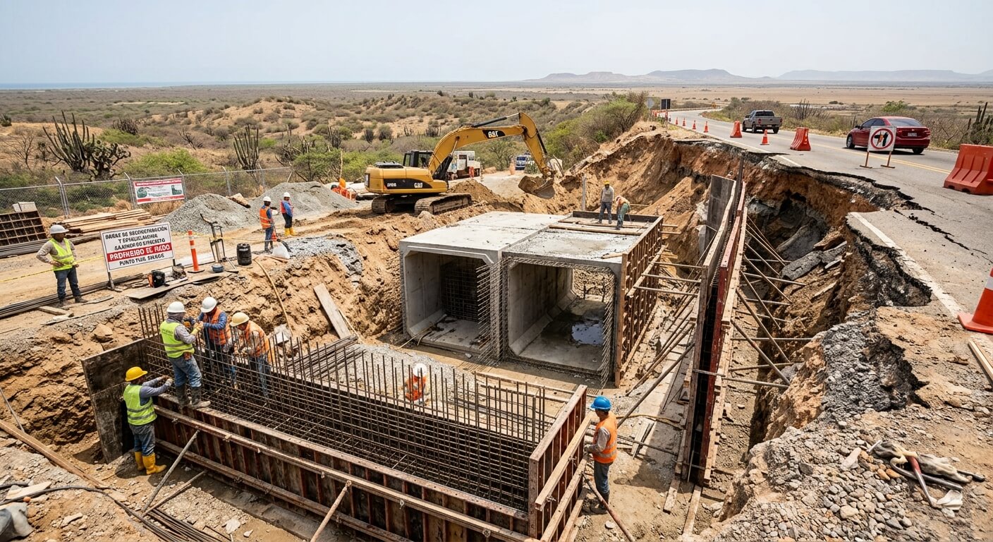 Obras civiles de construcción y estabilización de suelo con terreno en preparación