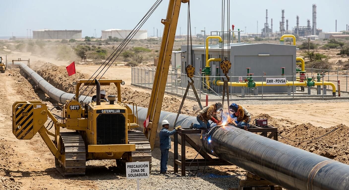 Grúa pesada en la instalación de tuberías y estaciones de gasoductos